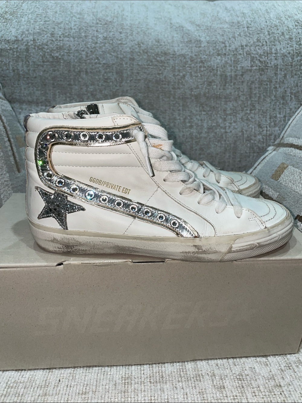 Golden Goose White High-Top Sneakers with Gold Star Detail